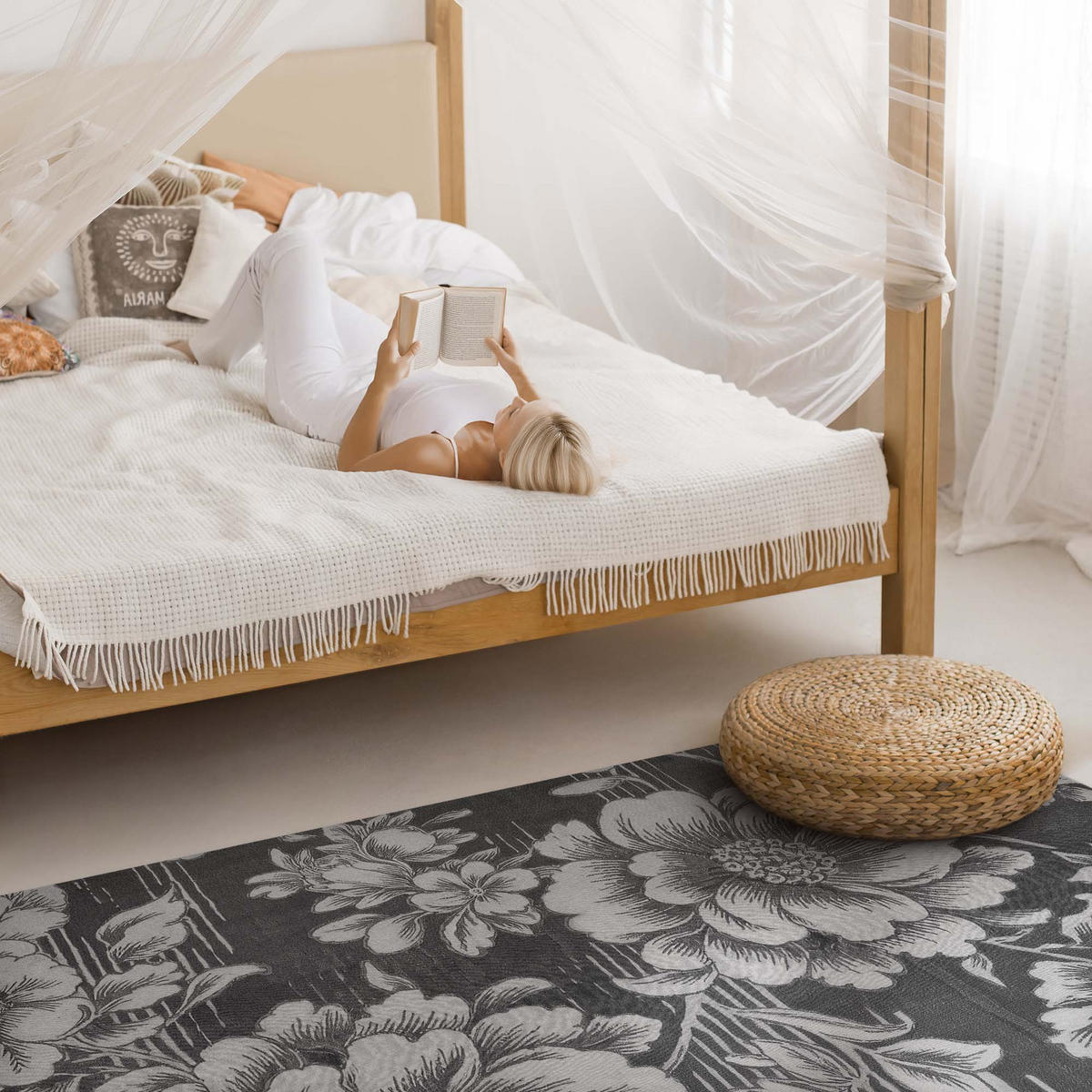 TEPPICH 140x210 cm Subtile Florale Akzente - Greige, Kunststoff (140/210cm) - Wallfluent