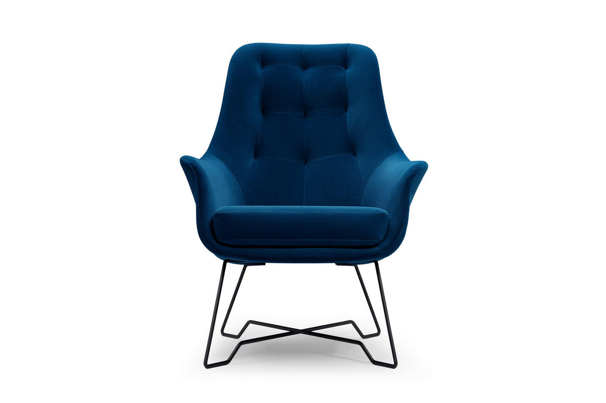 SESSEL SEDUTA, Modern Polstersessel Loungesessel, Velours-Stoff Blau - Blau, Holz/Metall (72.5/101.5/83cm) - MASSENO