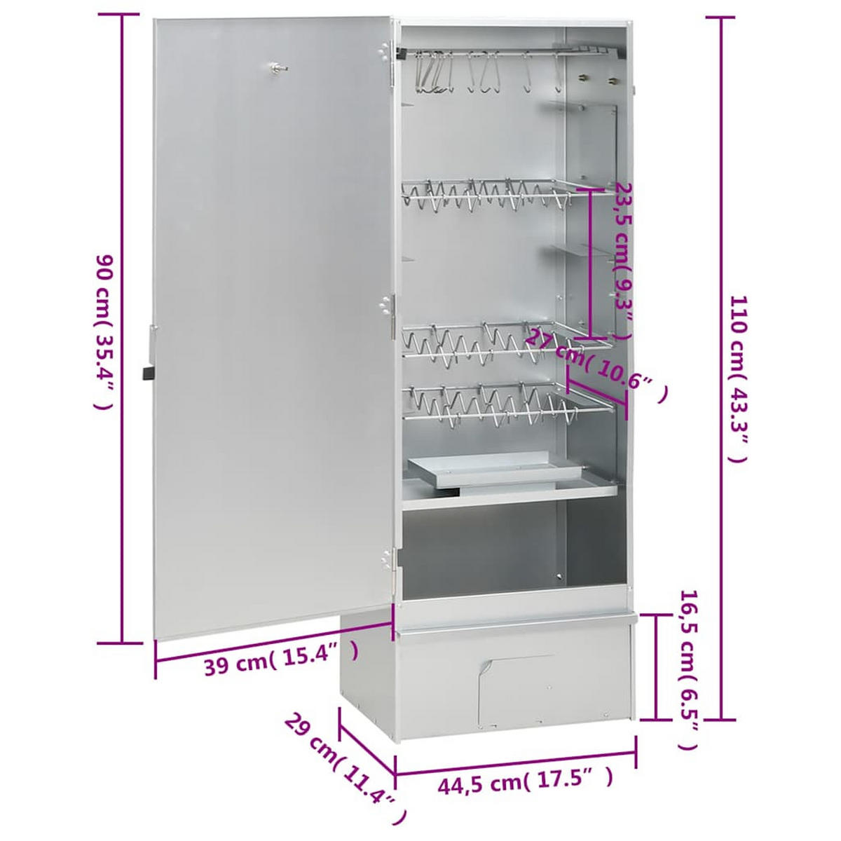 RÄUCHEROFEN Mit Kaltrauchgenerator Verzinkter Stahl - Silberfarben, Metall (44.5/110/29cm) - vidaXL