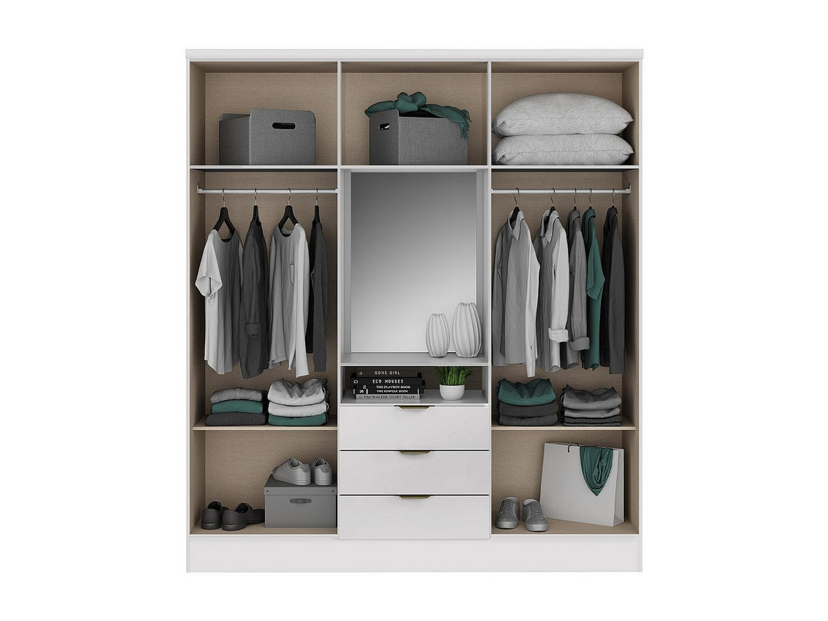 KLEIDERSCHRANK - 180 cm x 46.5 cm - holz - weiß Elorio - Weiß, Holz (180/206/46.5cm) - Vente-Unique