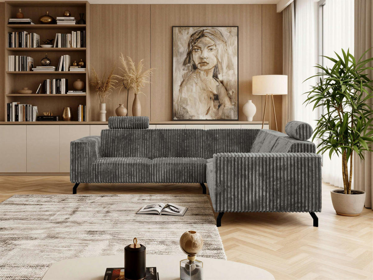 ROHOVÁ SEDAČKA VESANO L - Sivá Manšester - čierna/sivá, kov/textil (260/260cm) - MKS