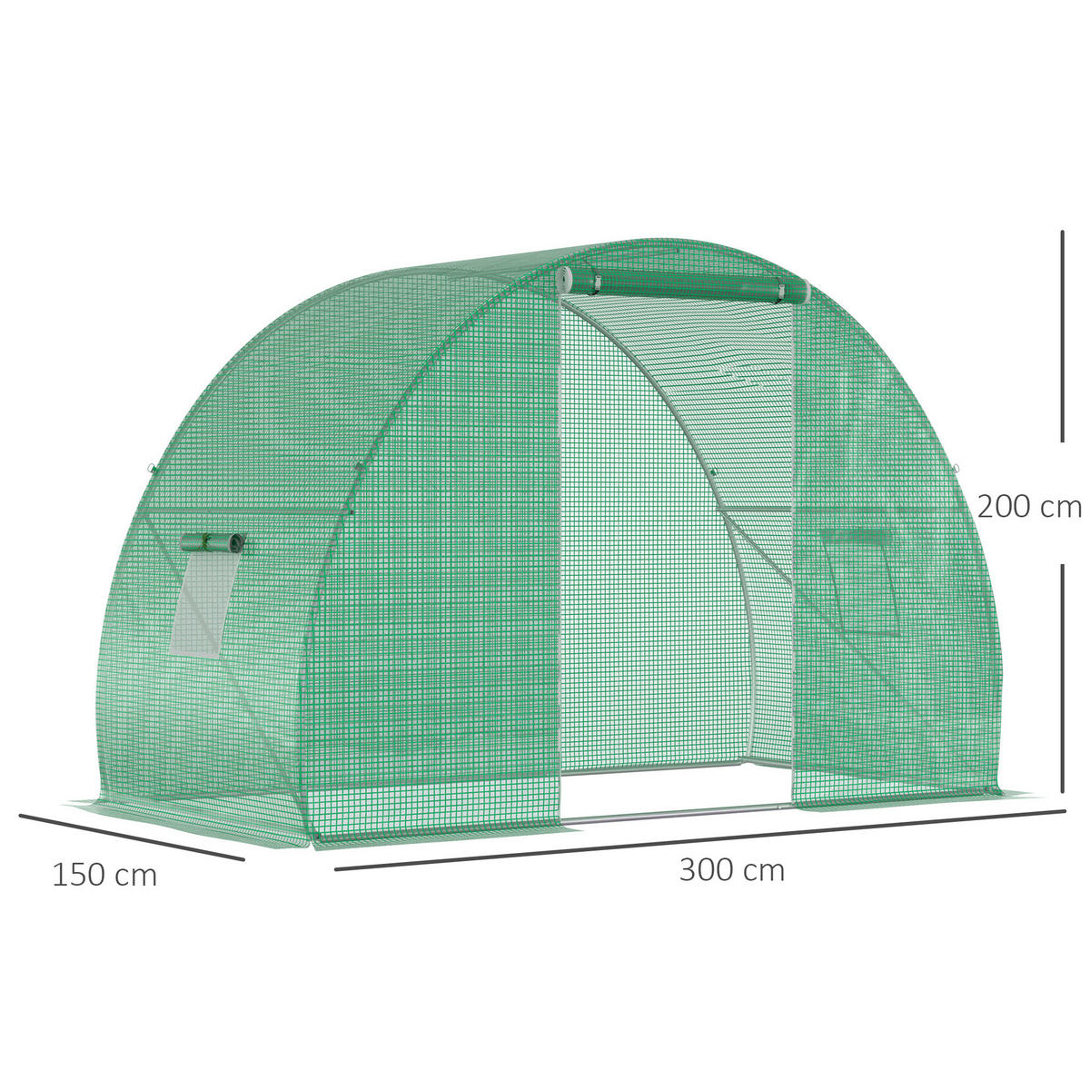 GEWÄCHSHAUS DE-11923 mit Tür & 2 Fenstern Grün - Grün, Metall (300/200/150cm) - ComfortXL