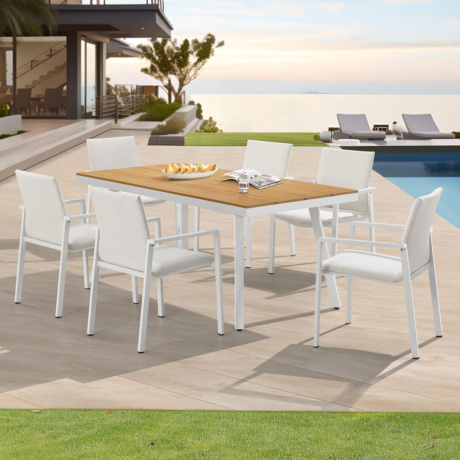 GARTENMÖBEL-SET Maui beige - Beige, Metall - Juskys