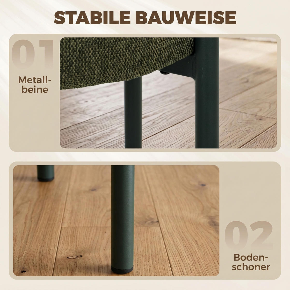 HOCKER 4er Set Polyester Dunkelgrün - Dunkelgrün, Textil/Metall (45/47.5/45cm) - HOMCOM