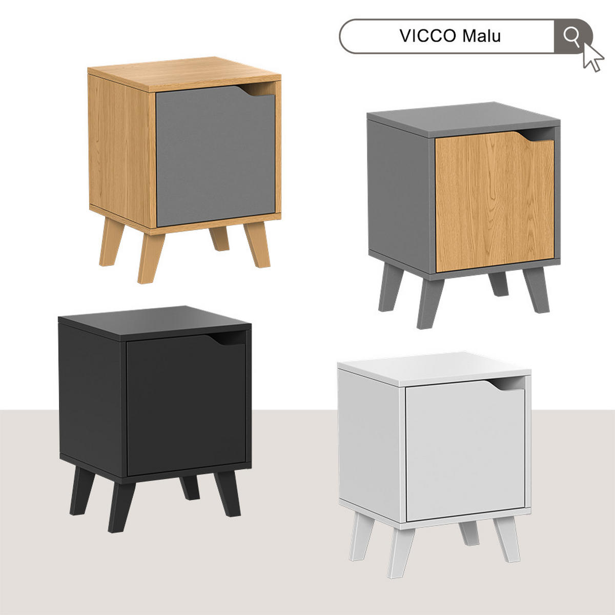 NACHTTISCH Malu Schwarz 2er Set - Schwarz, Holzwerkstoff (34.5/47/32cm) - Vicco