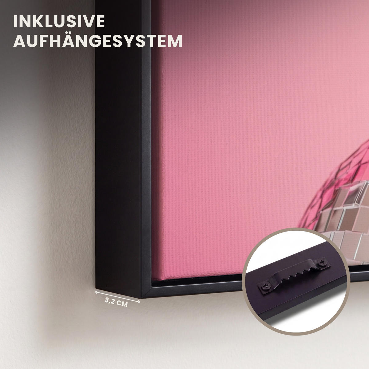 LEINWAND Bilder mit Rahmen - Schleife - Discoball - Kaninchen - 40x30 - Pink, Textil (40/30cm) - MuchoWow