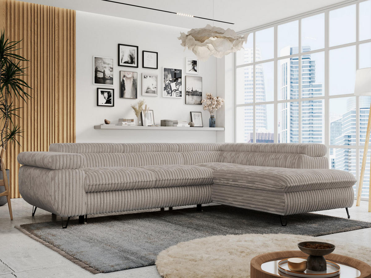 ECKSOFA PETER L Hellbraun Cord - Rechts Seite - Hellbraun/Schwarz, Textil/Metall (273/208cm) - MKS