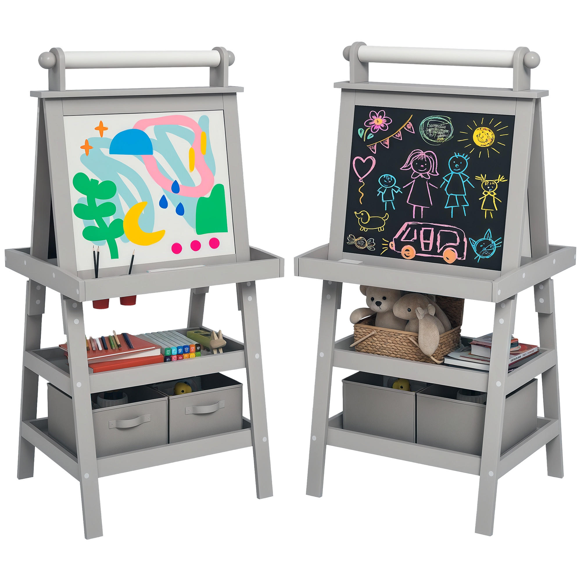 MALTAFEL DE-18186 3-in-1 mit Magnet- & Kreidetafel Grau - Grau, Holzwerkstoff (48/118/59cm) - ComfortXL