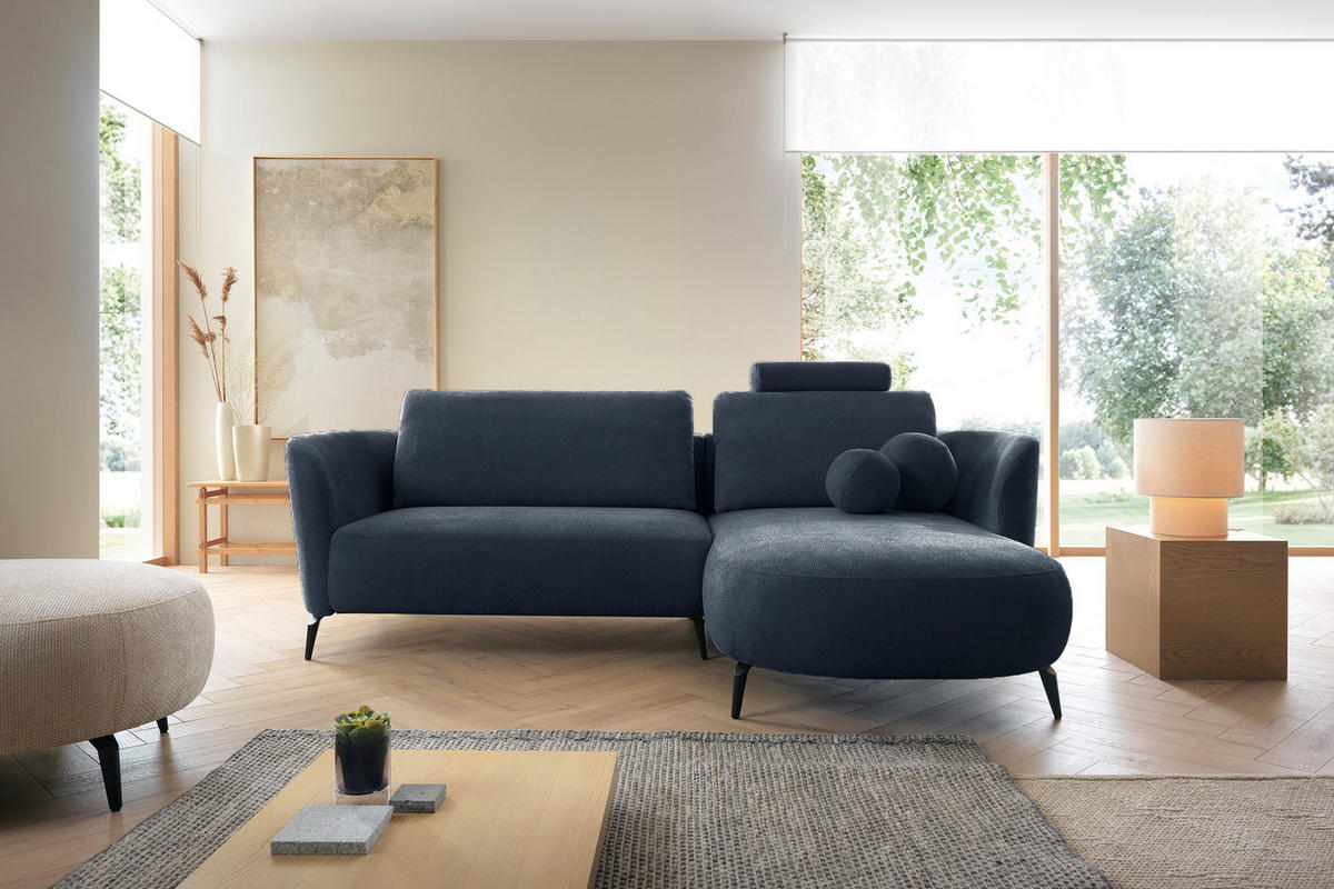 ECKSOFA auf Füßen Kendra 260 cm mit Schlaffunktion, Rechts, Dunkelblau - Dunkelblau, Holz (180/260cm) - Emporius