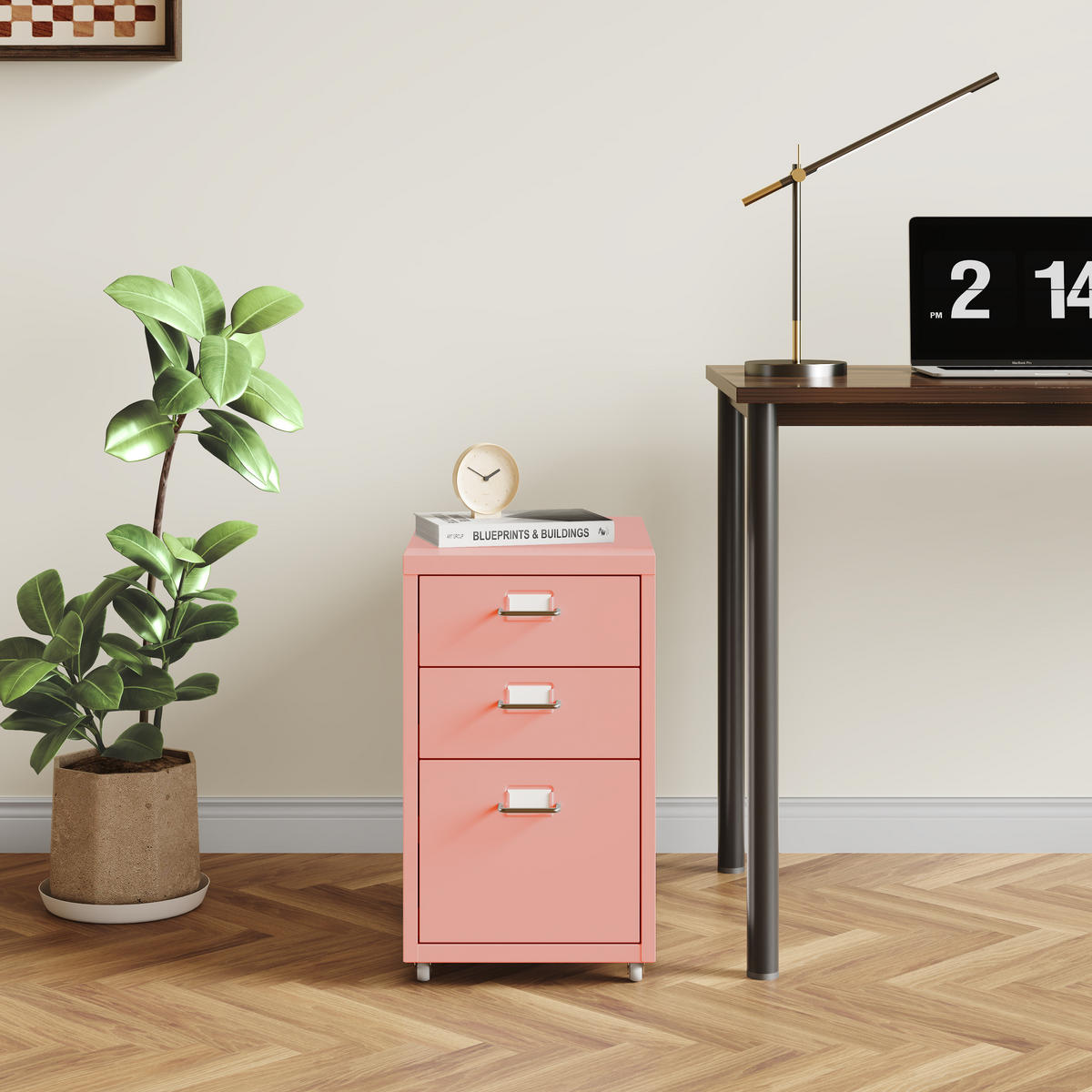 ROLLCONTAINER Kökar - Pink, Metall (28/48/41cm) - [en.casa]