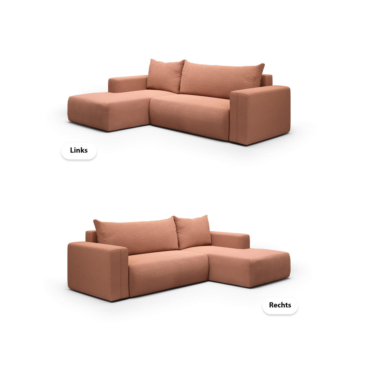 ECKSOFA aus Polyester Revolto L 6 Sitzer, Orange (Aragon 56) - Orange, Textil (268/163cm) - Meblito