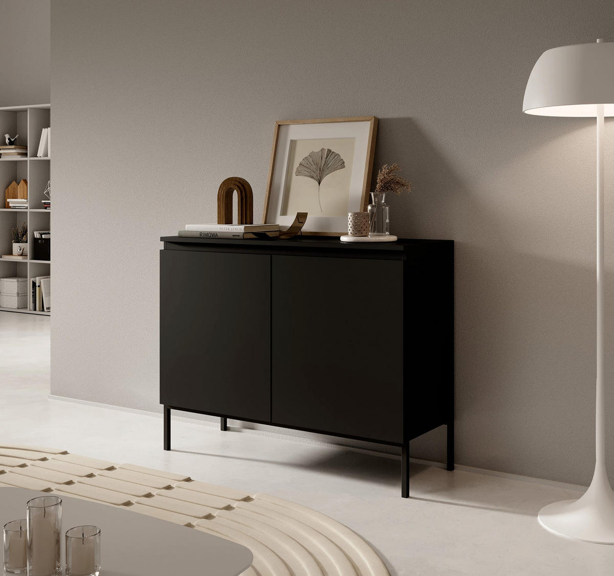 SIDEBOARD Bemmi Schwarz mit schwarzen Beinen 2-türig 100 cm - Schwarz, Holzwerkstoff/Metall (100/77/35cm) - Selsey