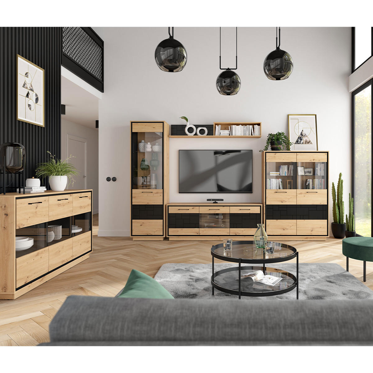 VITRÍNA Elijah Dřevo a černá - černá, kompozitní dřevo (109/150/42cm) - Petits-meubles