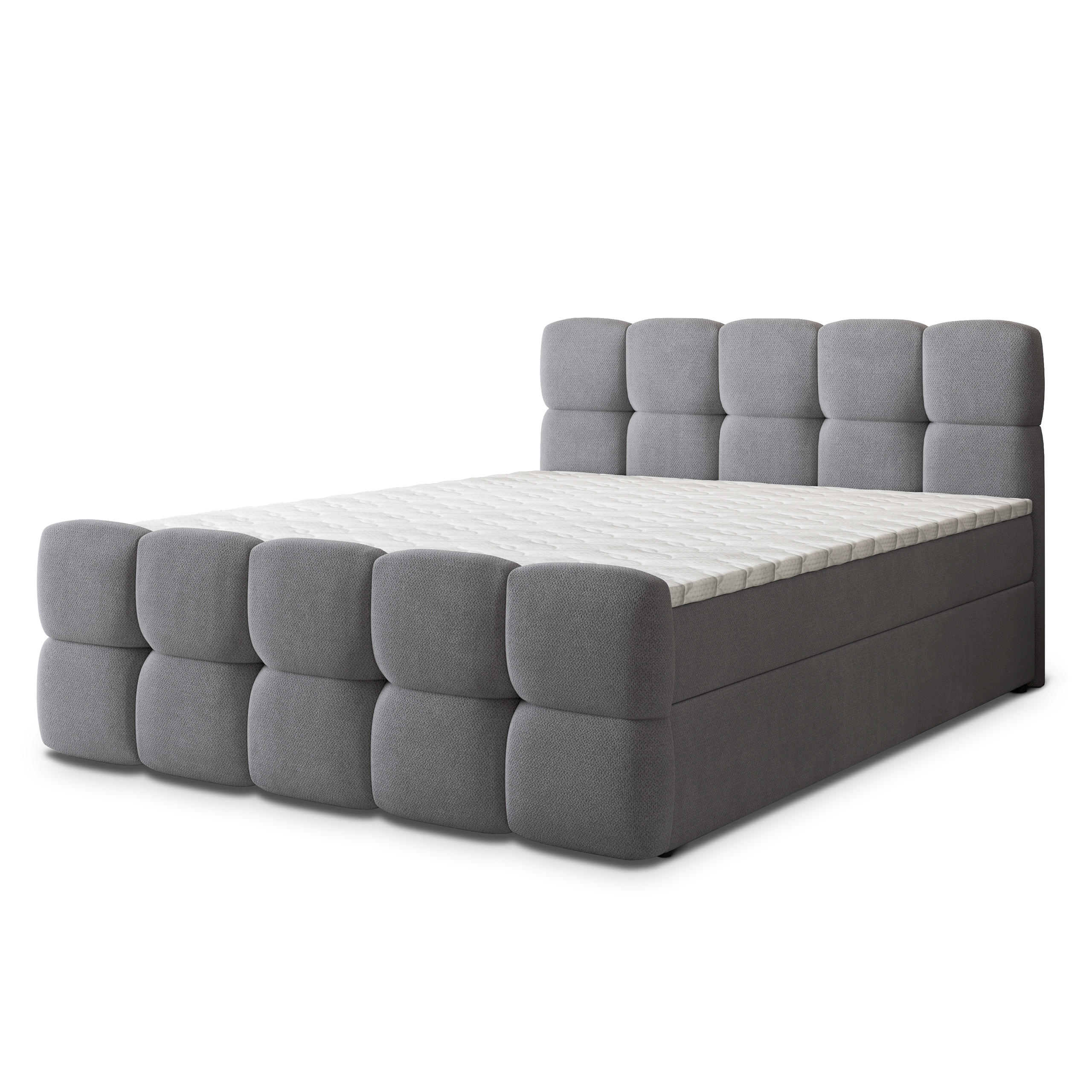 BOXBETT BRUME 180x200 cm mit Matratze und Topper, H2+H3 - Grau - Grau, Holz (180/200cm) - MASSENO