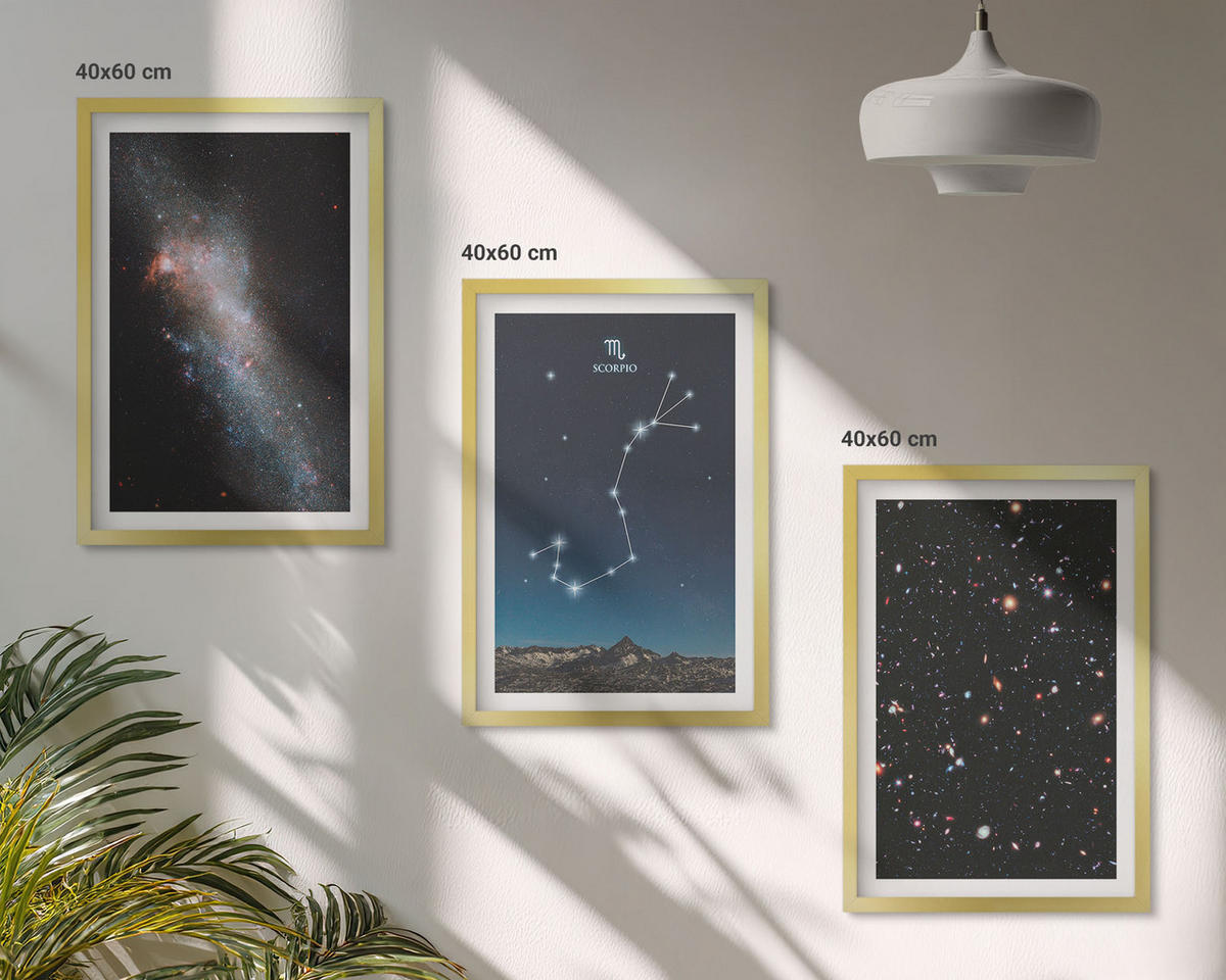 BILDER SET 3er Set - 40x60 cm Goldrahmen - Scorpios kosmische Landschaften - Goldfarben, Kunststoff (40/60cm) - TULUP