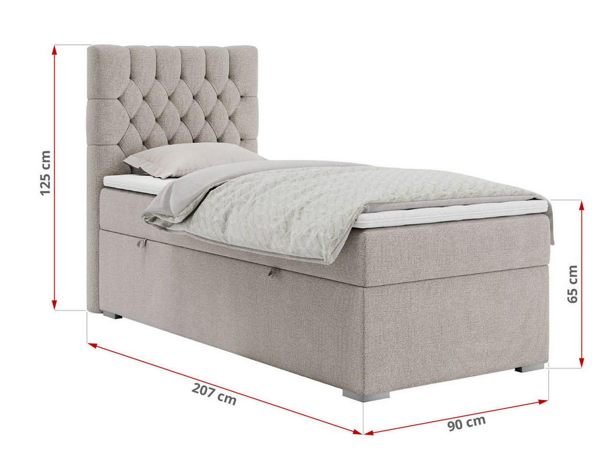 BOXBETT PERA 90/200 Beige Struktur - H3 - Links Seite - Beige, Holz/Textil (90/200cm) - MKS