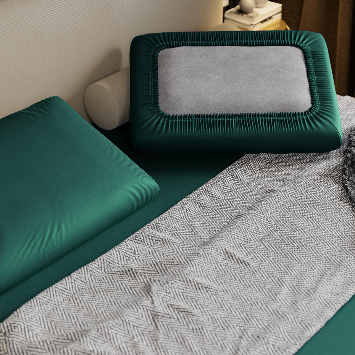 KISSENSCHONER mit Gummizug - Grün, Textil (60/40cm) - Mr Mattress