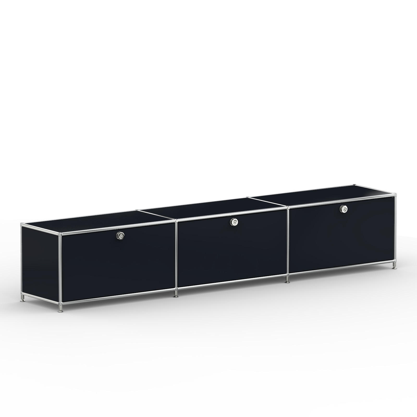 TV Board mit 3 Klappen & Schloss, Breite 227 cm, Graphitschwarz - Chromfarben/Silberfarben, Metall (40/43/227.2cm) - Versee