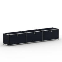 TV Board mit 3 Klappen & Schloss, Breite 227 cm, Graphitschwarz - Chromfarben/Silberfarben, Metall (40/43/227.2cm) - Versee