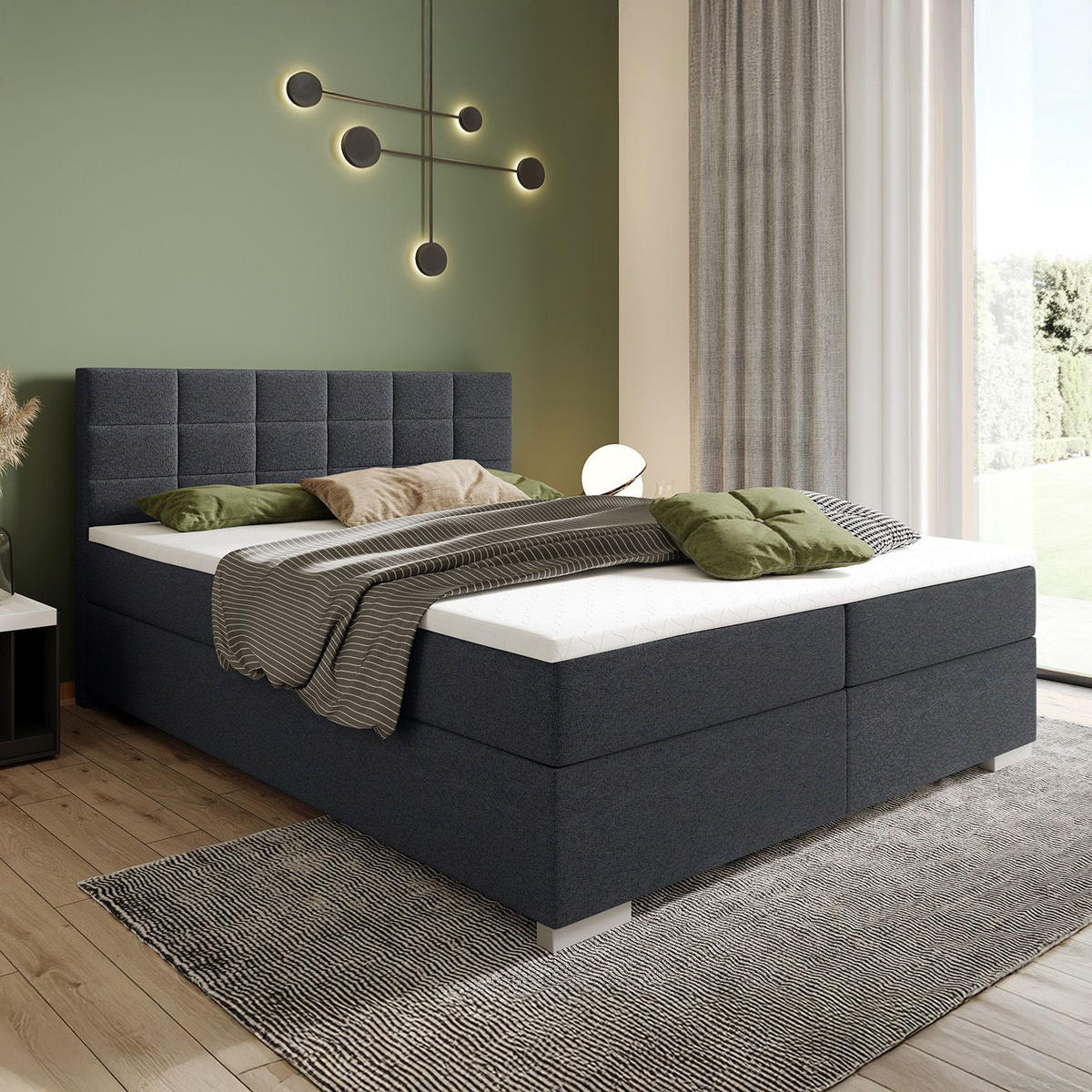 BOXBETT Seattle dunkelgrau 180x200 cm Malmo-Stoff - Dunkelgrau, Textil (180/200cm) - Juskys