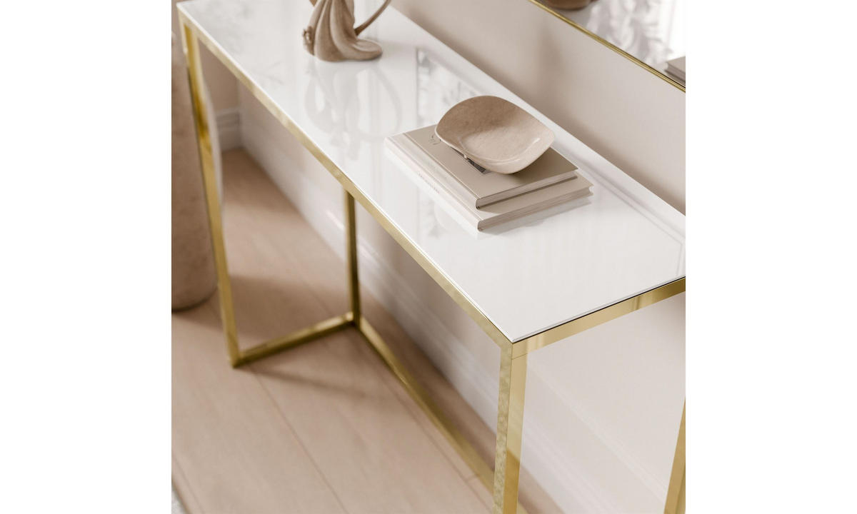 KONSOLE MODERN II GLASS 100/30/79 cm Goldchrom/Weiß - Goldfarben/Weiß, Glas/Metall (100/79/30cm) - Lookway