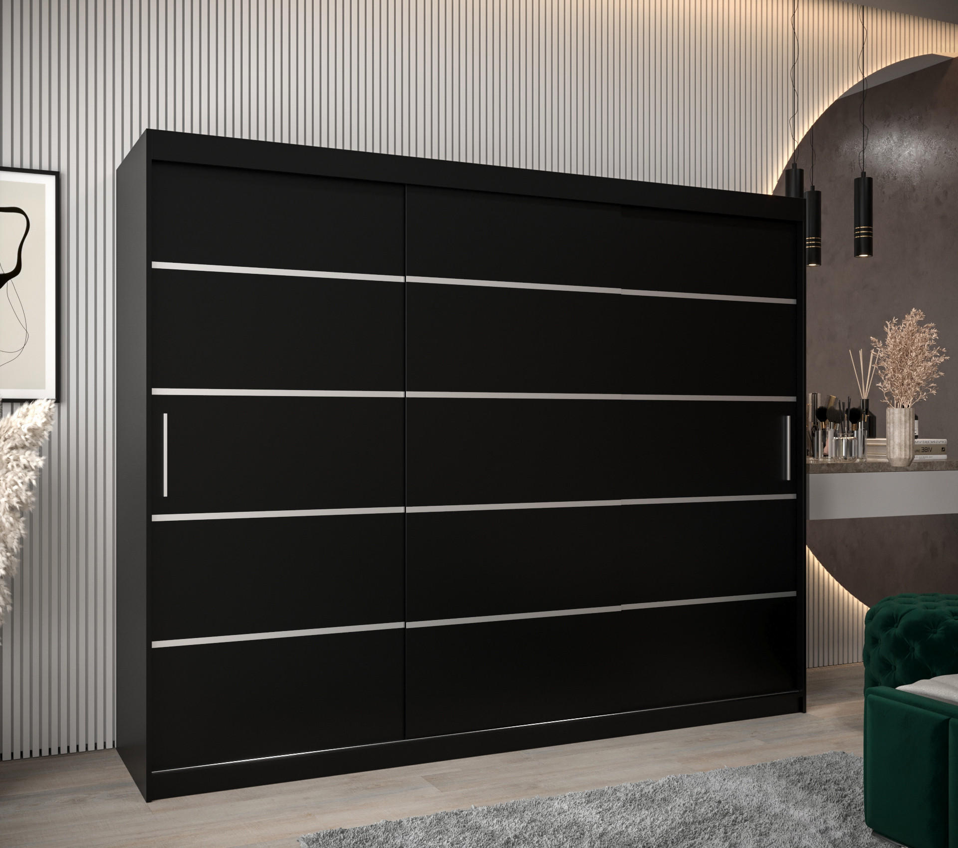 SCHWEBETÜRENSCHRANK 200/250/62 3-türig - Silberfarben/Schwarz, Holz/Kunststoff (250/200/62cm) - MÖBEL KRYSPOL