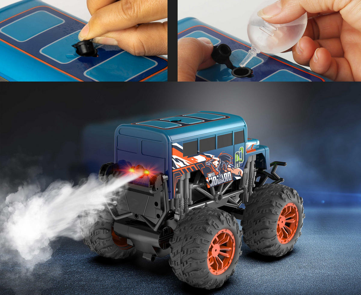 RC-MONSTERTRUCK mit LED-Licht, echtem Rauch und wechselbarem Cover für Kinder, 1er-Set - Blau, Kunststoff (23/19/17cm) - Northpoint