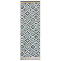 TEPPICH Outdoor Rauten Muster, Geometrisch, Balkon schmutzabweisend Blau-Gelb Läufer 80x230 - Blau, Textil (80/230cm) - KADIMA DESIGN