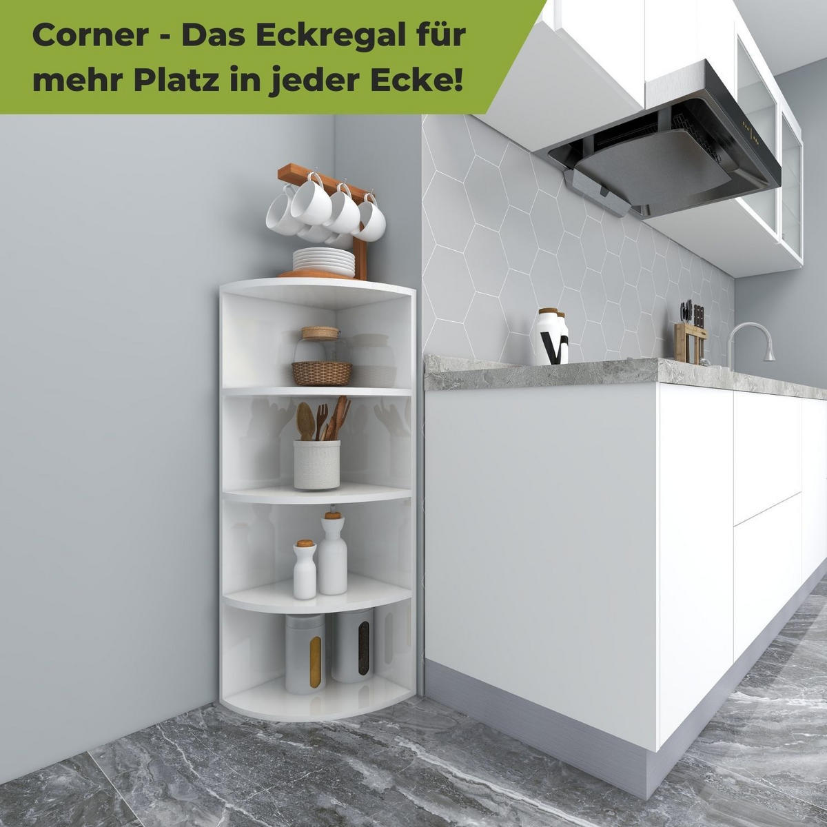 ECKREGAL CORNER 120 Holz Weiß 4 Etagen 40/40/120 cm - Weiß, Holzwerkstoff (40/120/40cm) - Coemo