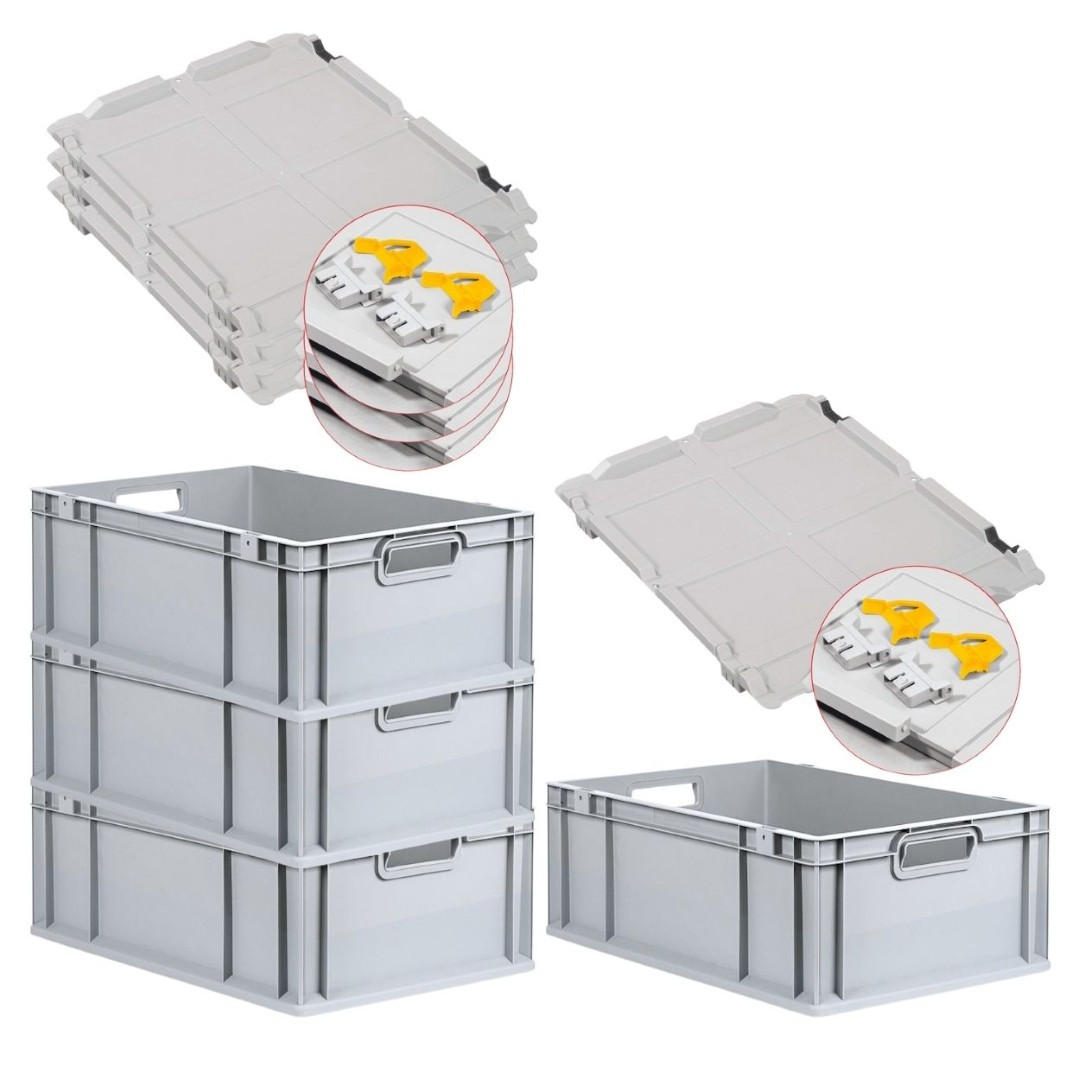 EUROBOX 4x Nextgen Economy Mit Scharnierdeckel Grau/Gelb Griffe Offen 44 Liter - Gelb, Kunststoff (40/22/60cm) - PROREGAL