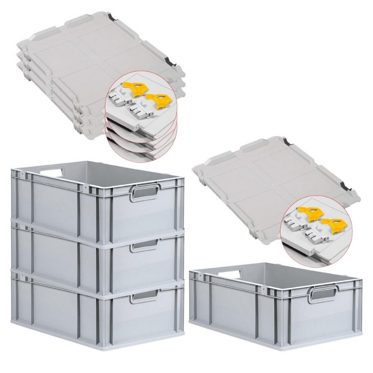 EUROBOX 4x Nextgen Economy Mit Scharnierdeckel Grau/Gelb Griffe Offen 44 Liter - Gelb, Kunststoff (40/22/60cm) - PROREGAL