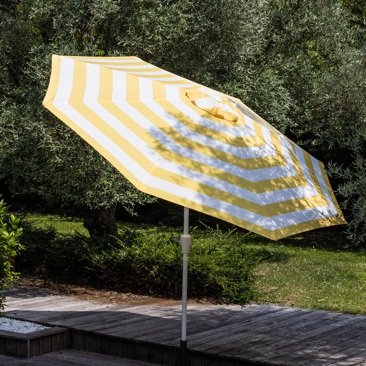 SONNENSCHIRM Bandol Gelb und Weiß Ø 2,70 m - Gelb, Textil (270/270cm) - Happy Garden