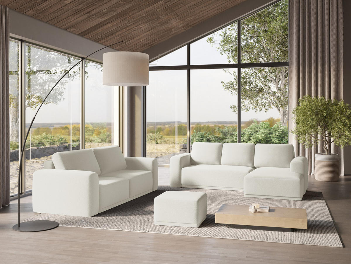 ECKSOFA mit Schlaffunktion Chenille Stoff Weiß - Schwarz/Weiß, Kunststoff/Textil (258/160cm) - Makamii