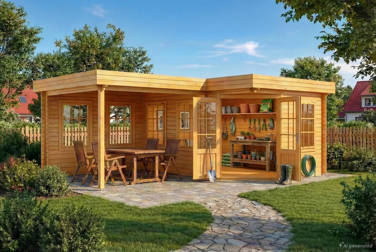 GARTENHAUS Holz Pepe - Pinienfarben, Holz (618/228/462cm) - Alpholz
