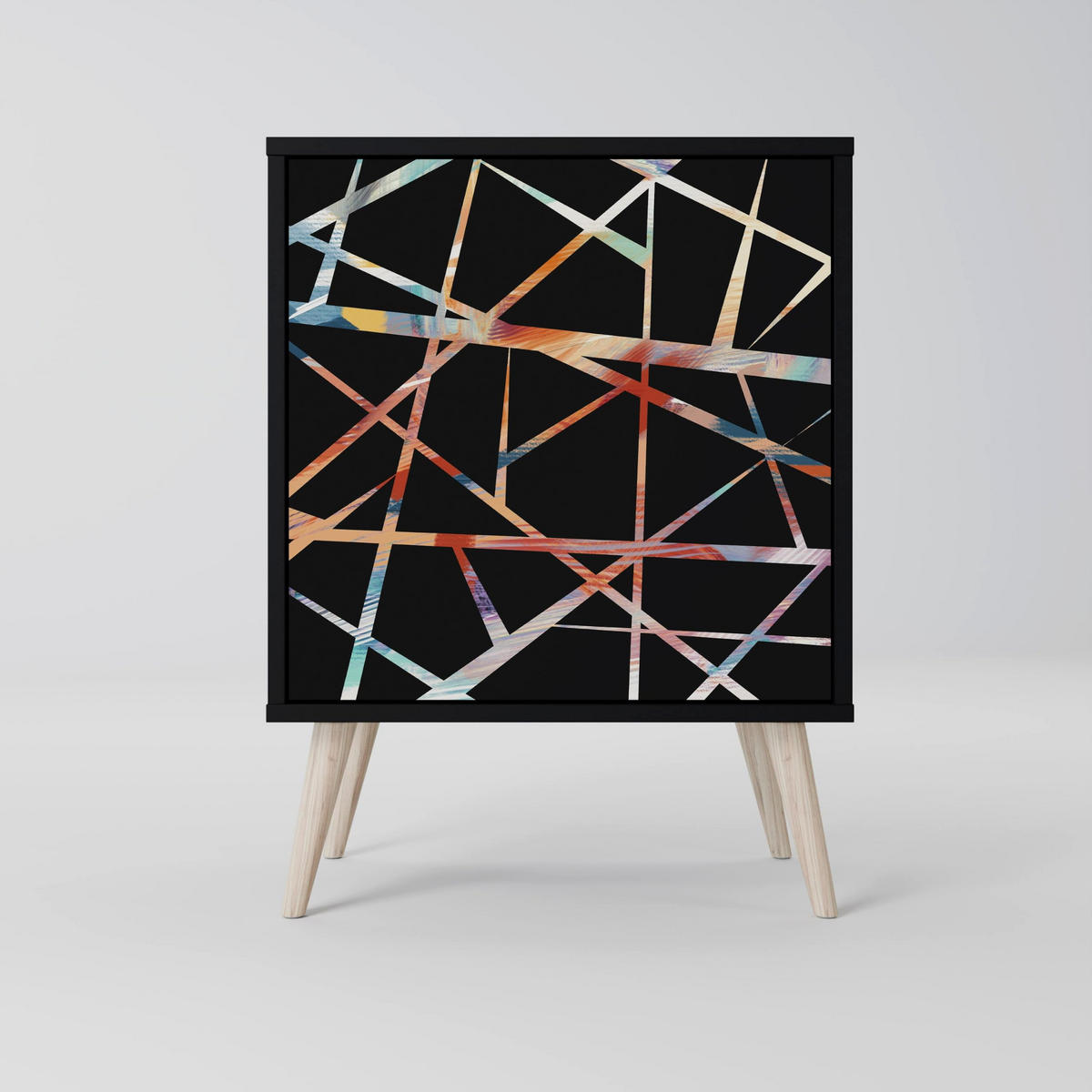 SIDEBOARD POLYGON VERVE, Schwarz, 57,5x42x70,5 cm, Schwarze Metall-Sternfüße - Multicolor/Schwarz, Holzwerkstoff/Metall (57.5/70.5/42cm) - SpaceRebels
