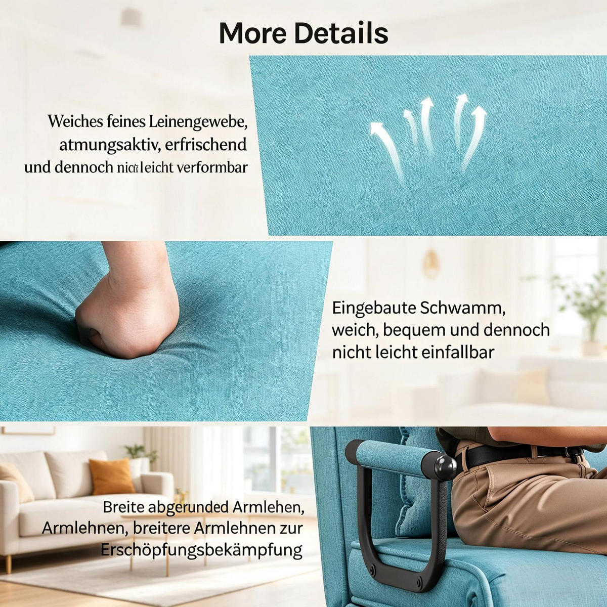 SCHLAFSESSEL 80/74/82 cm blau aus Leinen und Metall mit Bettfunktion - Blau, Textil (74/26/190cm) - OKWISH