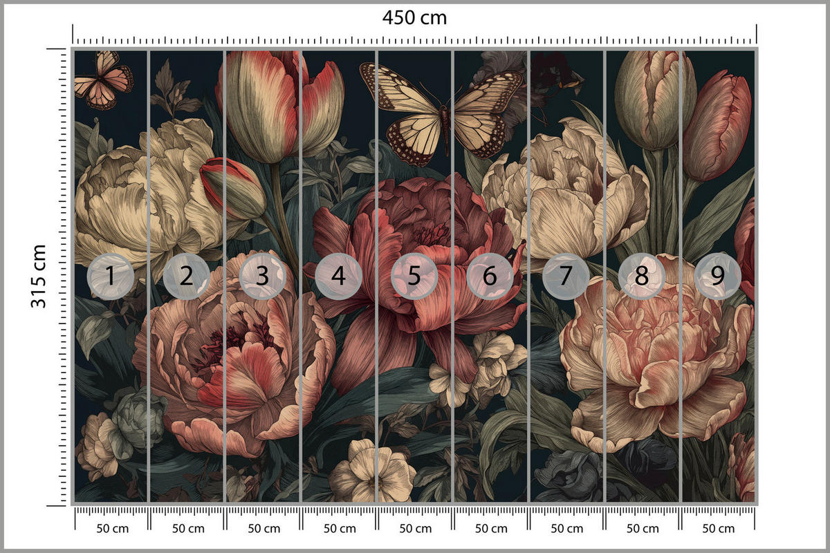 FOTOTAPETE Vintage Blumen Pfingstrosen Natur 450x315 - Gelb/Beige, Papier (450/315cm) - Muralo