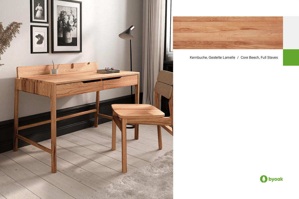 SCHREIBTISCH PAUL Kernbuche - Kernbuche, Holz (65/120/86cm) - byoak