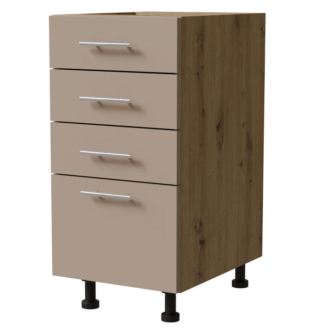 SCHUBLADENUNTERSCHRANK Brerra D4A/40 Korpus eiche artisan / Front RAL 1019 graubeige Matt 40 / 50 / 82 cm - Graubraun/Eiche Artisan, Holz/Holzwerkstoff (40/82/50cm) - Feldmann-Wohnen