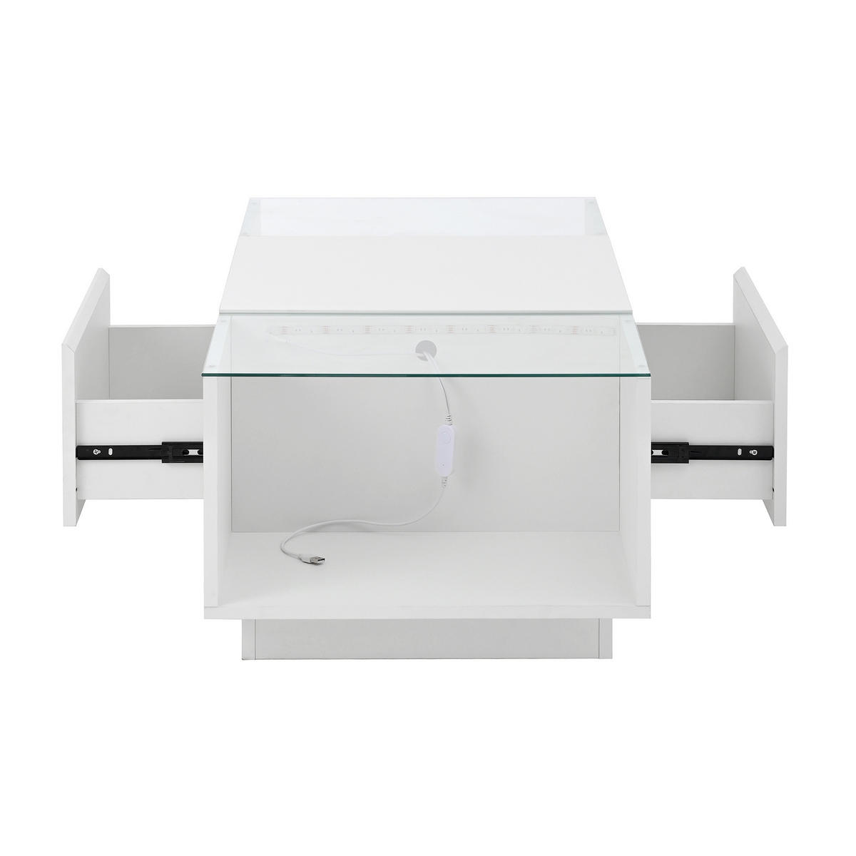 COUCHTISCH 105/50/35 cm mit LED-Beleuchtung, Stauraum, Glasplatten und 2 Schubladen, Weiß - Weiß, Holzwerkstoff (105/50/35cm) - Redom
