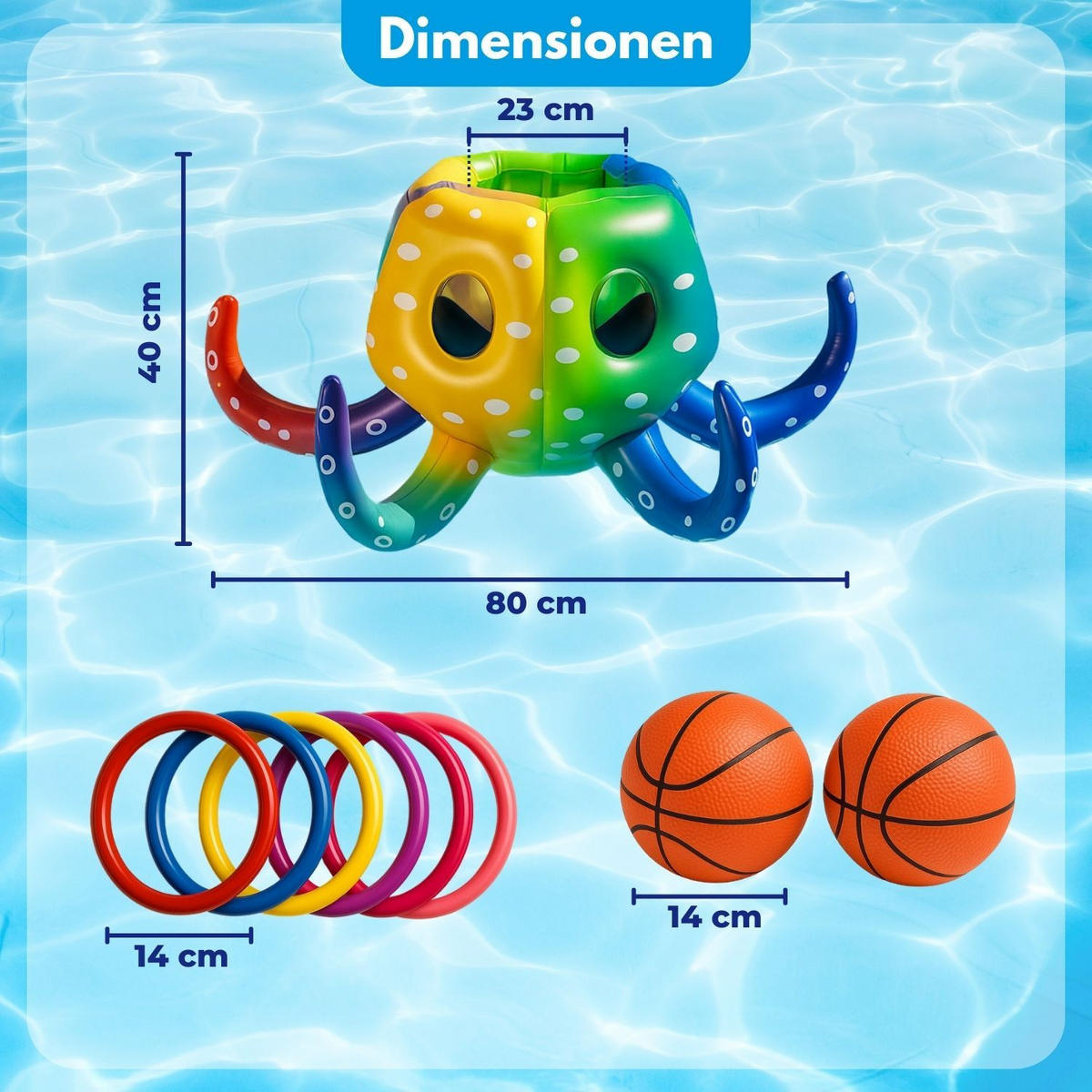 WASSERBASKETBALL KRAKI Mehrfarbig 9-teilig - Multicolor, Kunststoff (81/81/45cm) - Coemo