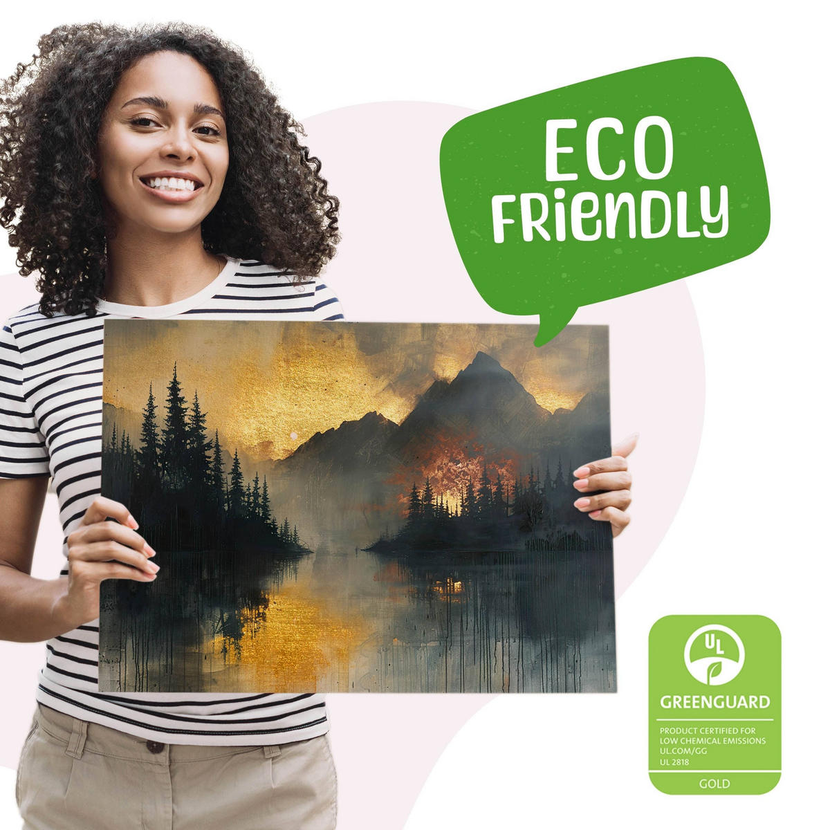 LEINWANDBILD Berge Wald Landschaft Glamour Stil 30x20 cm - Beige/Schwarz, Textil (30/20cm) - Muralo