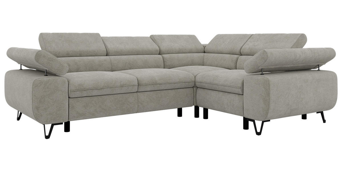 ECKSOFA ORSO L Hellgrau Stukture - Rechts Seite - Hellgrau/Schwarz, Textil/Metall (268/197cm) - MKS