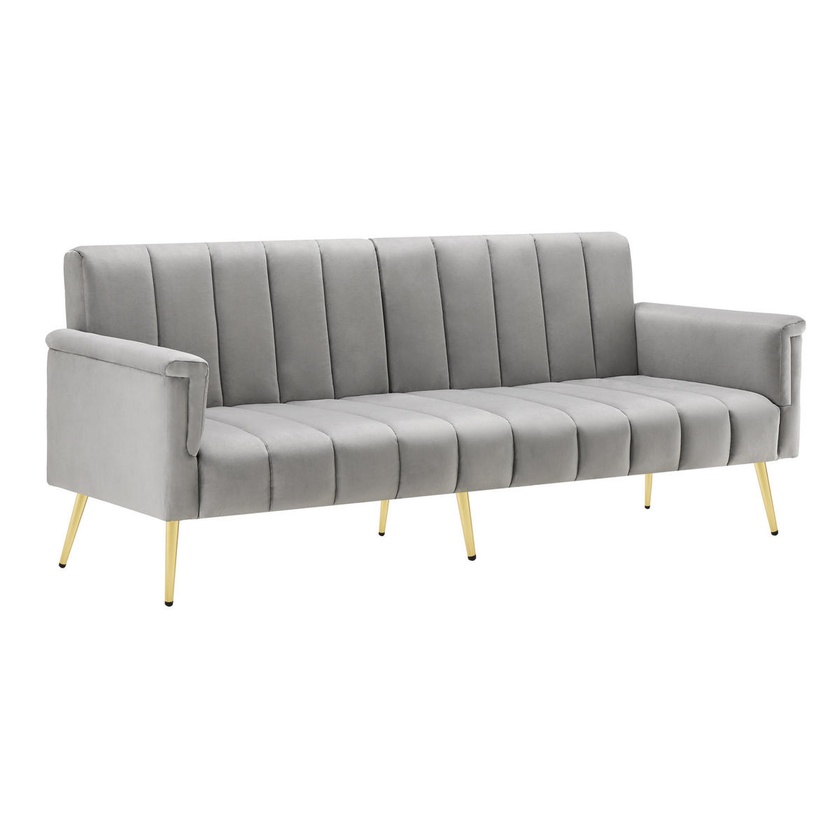SOFA Schlaffunktion Klappbar Samtstoff Hilfsfüße Modern Gästezimmer - Grau, Holz (83.82/24.77/43.69cm) - FLIEKS