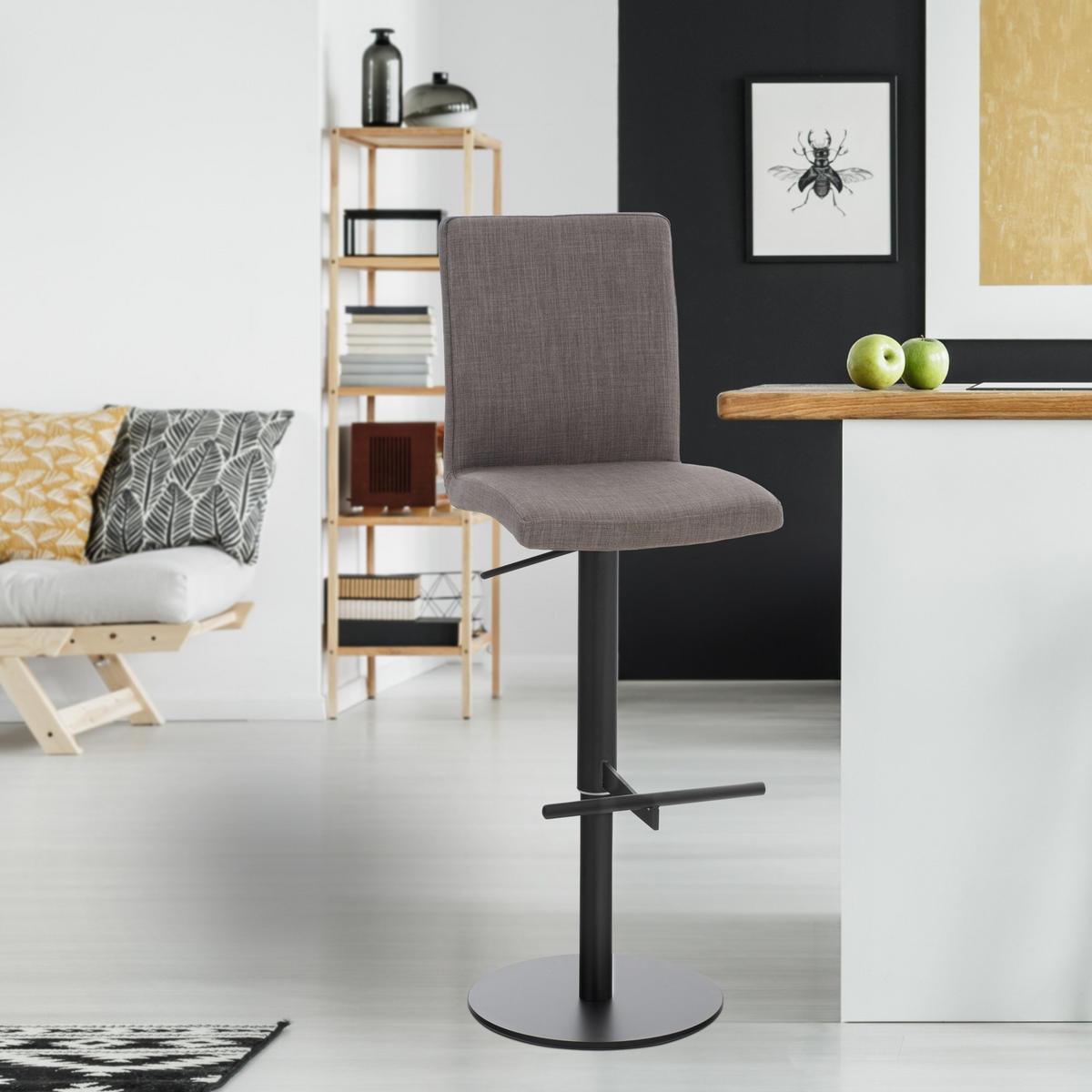 BARHOCKER Stoff Grau - Schwarz/Grau, Textil/Metall (40/93/49cm) - CLP