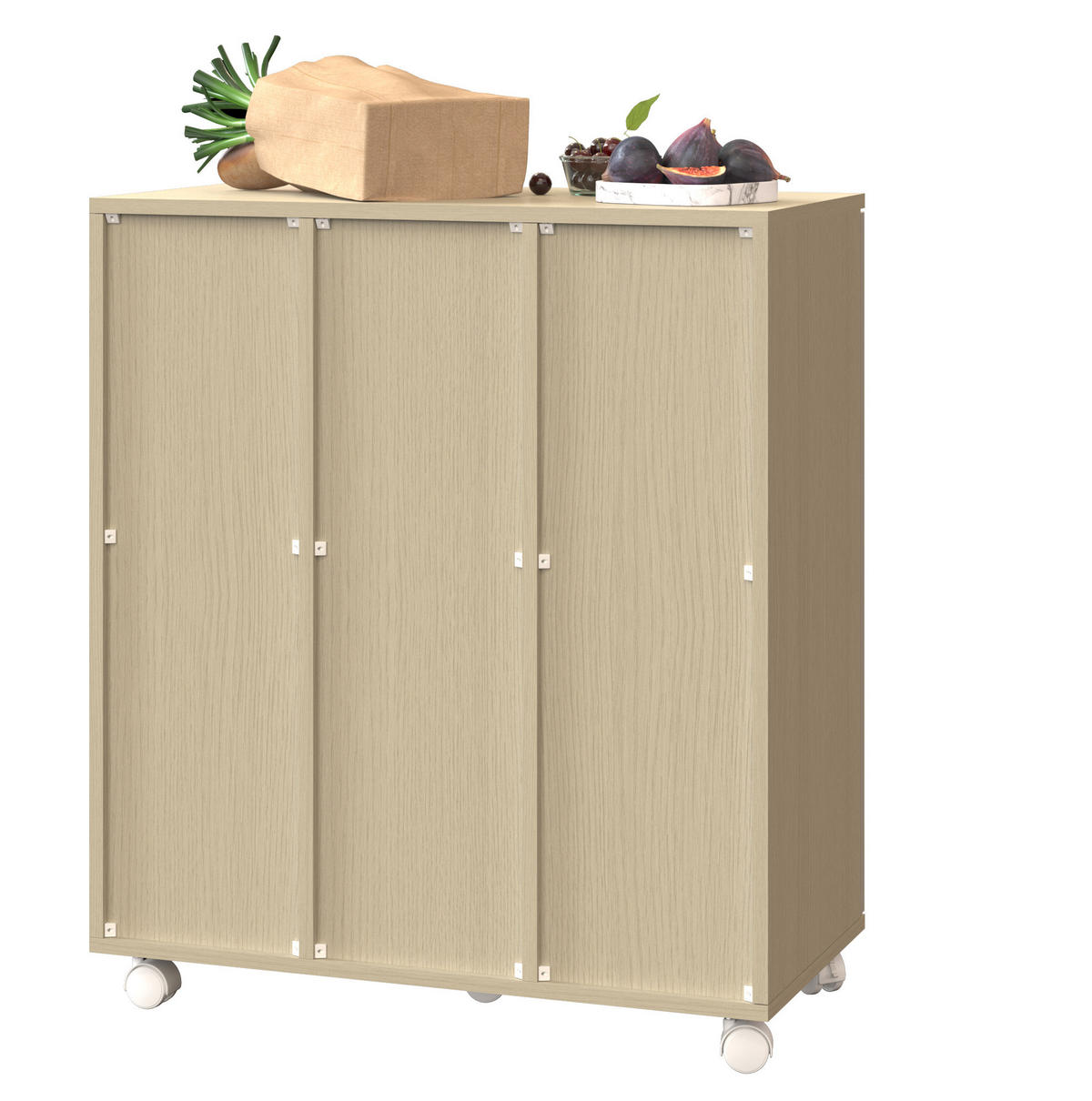 KOMMODE 69,3/35/80 cm aus MDF mit 3 Fächern und Rollen Weiß - Weiß, Holzwerkstoff (70/80/35cm) - Modenvie