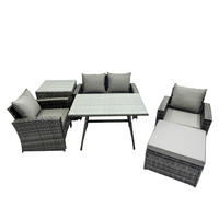 GARTENMÖBELSET mit ESSTISCH,HOCHLEHNER-SOFA Polyrattan Dunkelgrauer Mix 5-Sitzer - Dunkelgrau/Grau, Glas/Kunststoff - Fimous