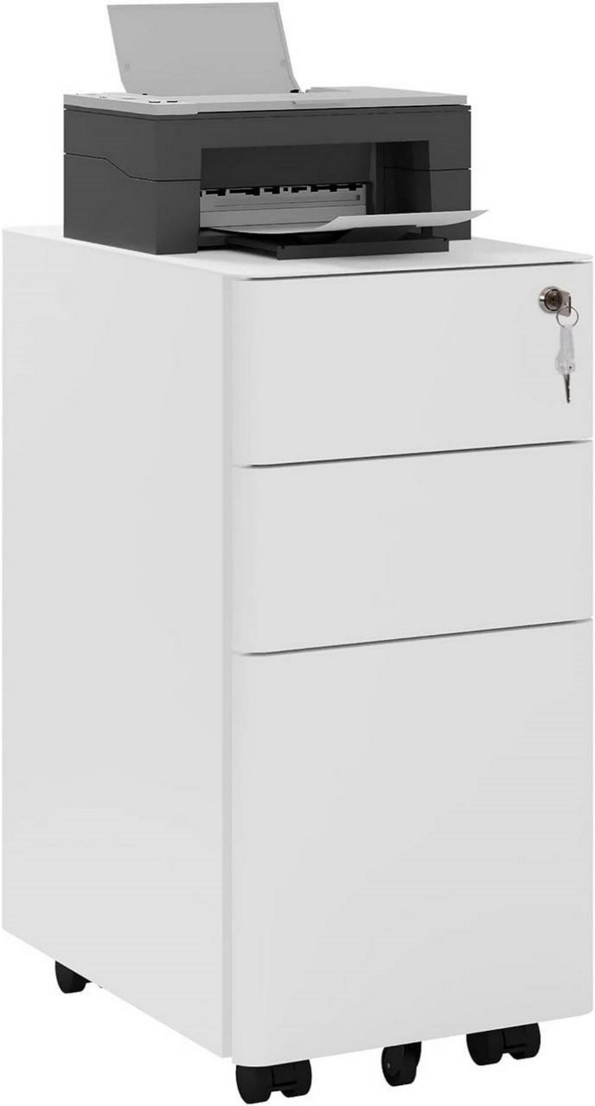 ROLLCONTAINER abschließbar, mit 3 Schubladen, Weiß - Weiß, Metall (30/60/45cm) - Woltu