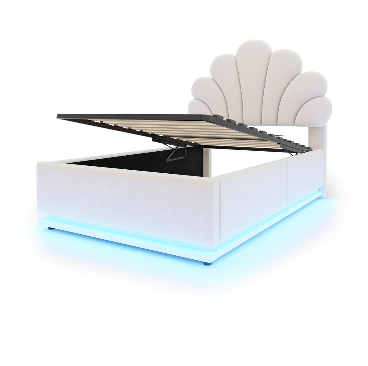 ČALOUNĚNÁ postel 90/200 cm s LED osvětlením a hydraulickým úložným prostorem, sametová, Béžová - béžová, textil (90/200cm) - Redom