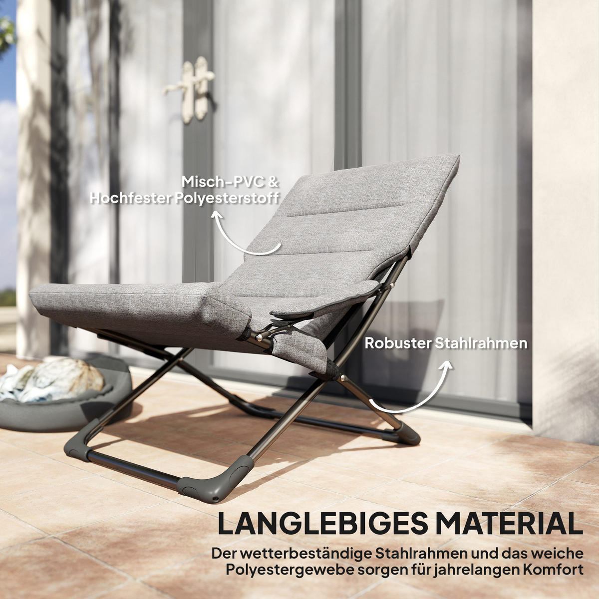 GARTENSTUHL DE-06871 Klappstuhl mit abnehmbarer Auflage und Mesh-Bezug Grau - Grau, Textil/Metall (94/79/66cm) - ComfortXL